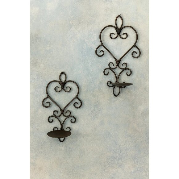 Decorative Wrought Iron Wall Sconce Candle Holder Scroll Design Accent 12x7 Inch - Picture 7 of 14
